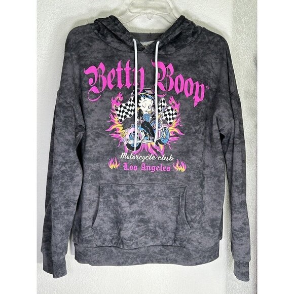 Betty Boop Hoodie Womens Medium Born to Ride Motorcycle Club Los Angeles Gray - Picture 1 of 11